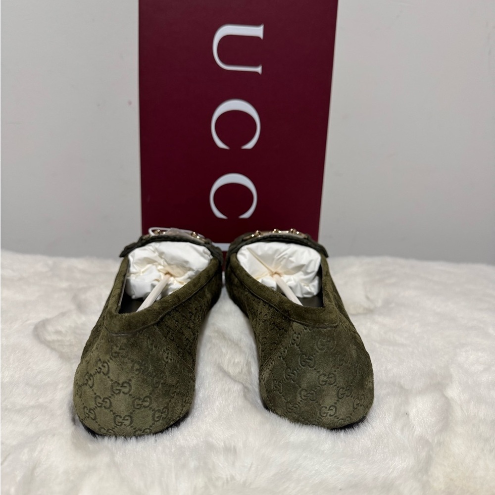 Gucci Olive Green Suede Horsebit Moccasins - Picture 3 of 5